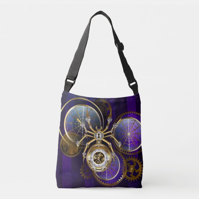 Bolsa Ajustável Aranha Steampunk no fundo roxo (Frente)