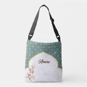 Bolsa Ajustável Arco Arabesco Elegante   Azul Turquesa Escuro e Do