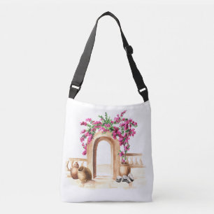 Bolsa Ajustável Arquitetura mediterrânica, flores, aquarela, h