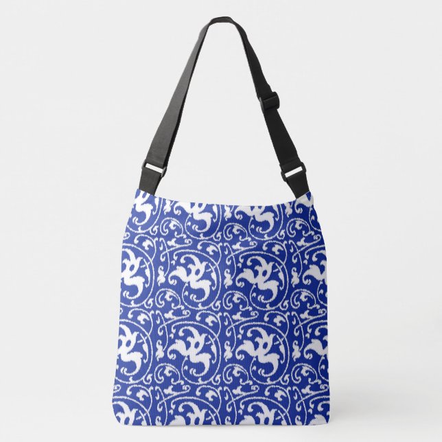 Bolsa Ajustável Art Nouveau Ikat - Azul Cobalto e Branco (Frente)
