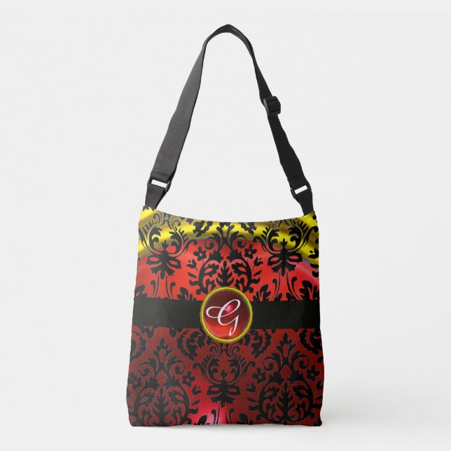 BOLSA AJUSTÁVEL ART NOUVEAU RED BLACK DOURADO DAMASK RUBY MONOGRAM (Frente)