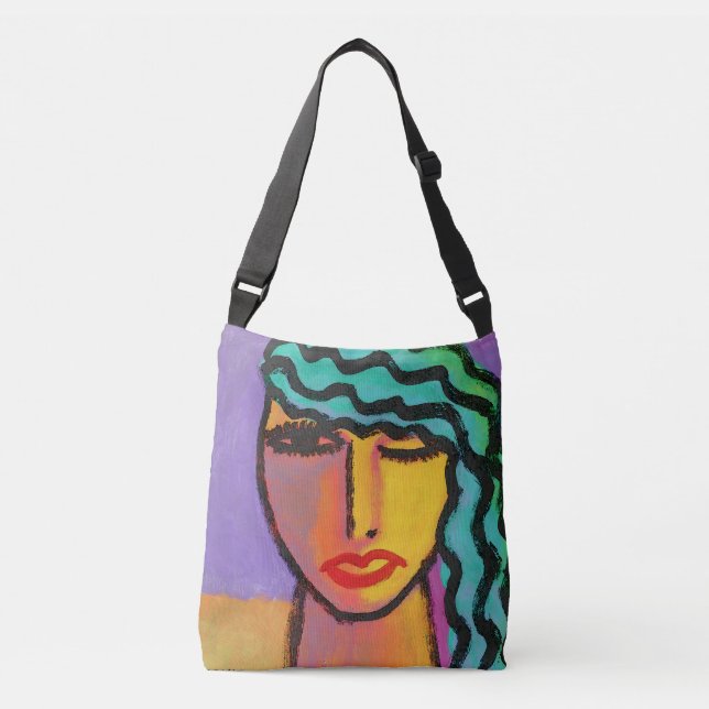 Bolsa Ajustável Arte abstrata de cabelo verde (Frente)