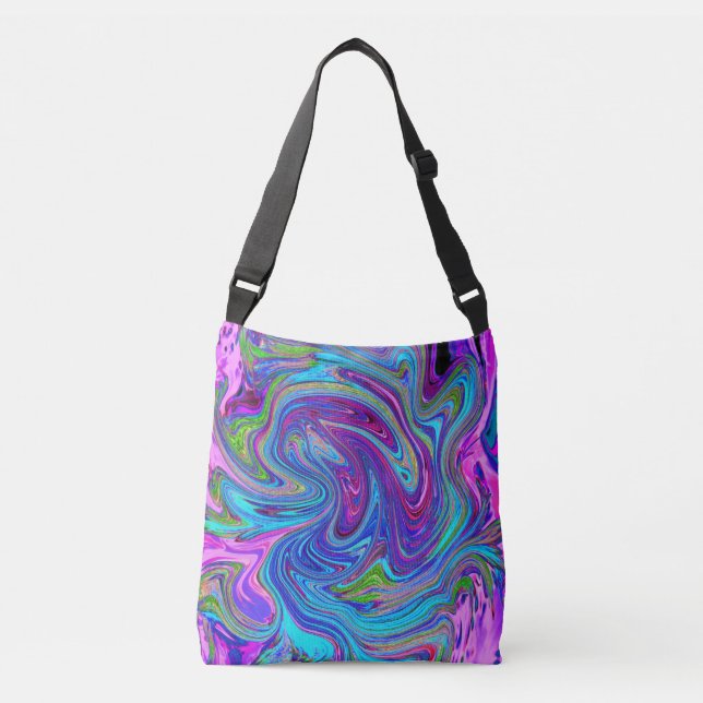 Bolsa Ajustável Arte Abstrata Retro Groovy Azul, Rosa e Roxo (Frente)