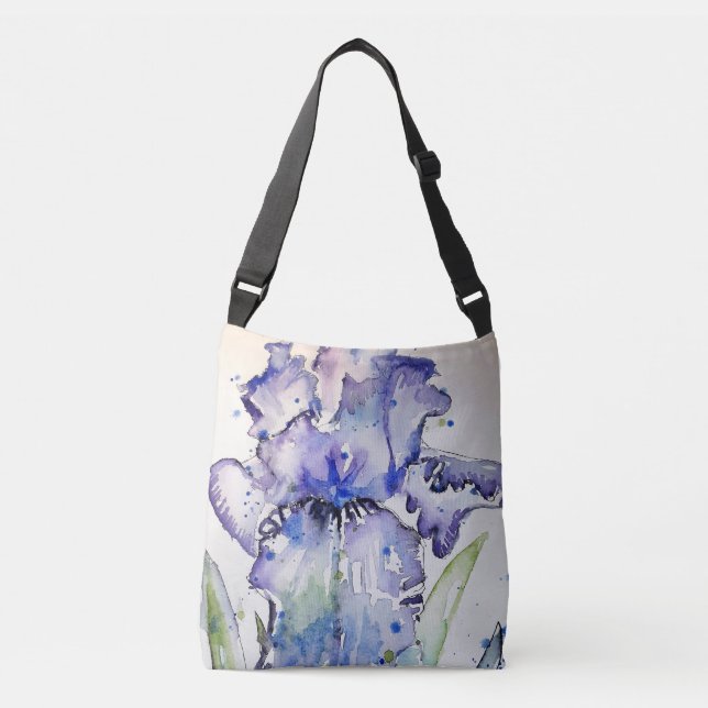 Bolsa Ajustável Arte Azul Iris Flor Aquarela (Frente)