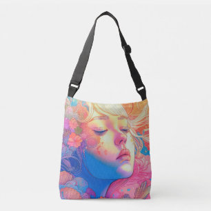 Bolsa Ajustável Arte Colorida de Menina Fofa Rodeada por Flores