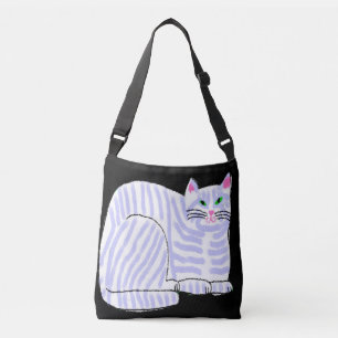 Bolsa Ajustável Arte de Abstrato de Gato com Striping Roxo