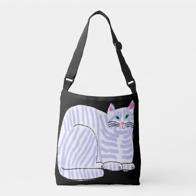 Bolsa Ajustável Arte de Abstrato de Gato com Striping Roxo (Frente)