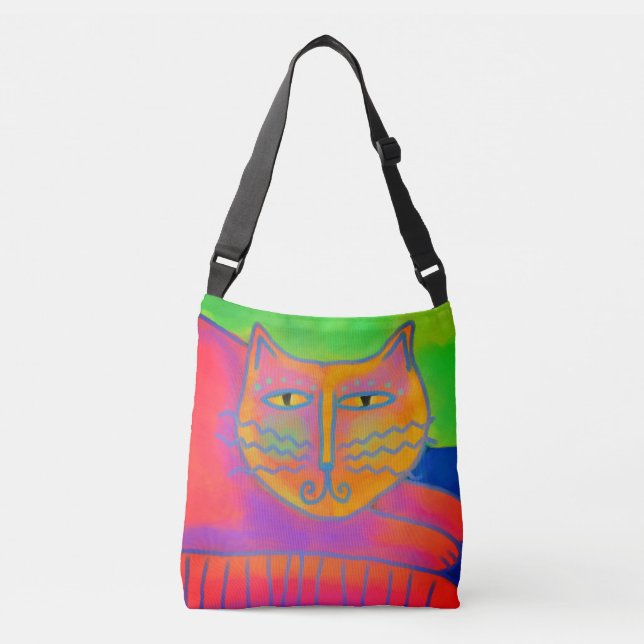 Bolsa Ajustável Arte de Abstrato de Gato Rosa Quente (Frente)