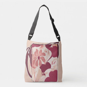 Bolsa Ajustável Arte de IA Bege Floral Vermelho