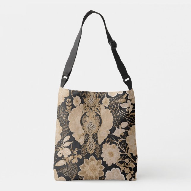 Bolsa Ajustável Arte de IA de Renda Bege Floral  (Verso)