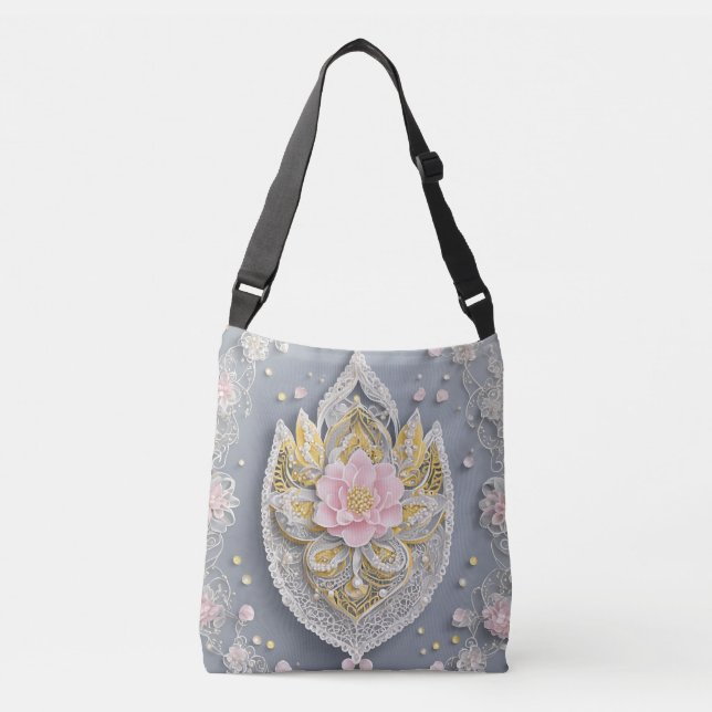Bolsa Ajustável Arte de IA Grey Glass Lace (Frente)