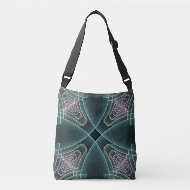 Bolsa Ajustável Arte Gráfica Geométrica Fractal Azul Moderno (Frente)