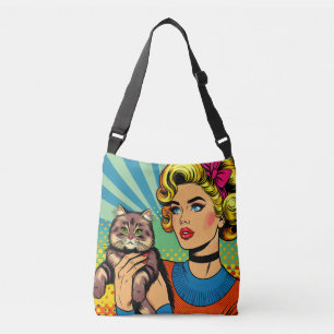 Bolsa Ajustável Arte Pop Cartoon Mulheres e Gato