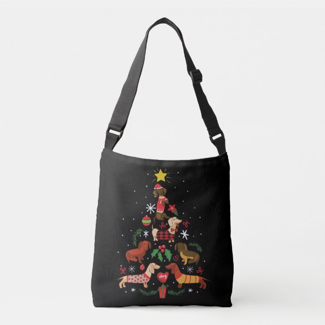 Bolsa Ajustável Árvore de Natal Engraçado Dachshund (Frente)