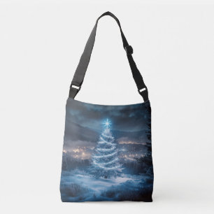 Bolsa Ajustável Árvore de Natal Noturna Brilhante Azul no Inverno