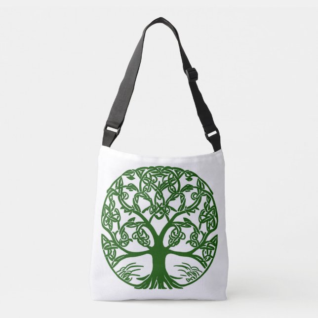 Bolsa Ajustável Árvore Nó Celta da Vida Verde em Branco (Frente)