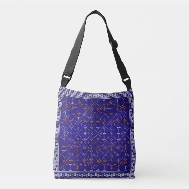 Bolsa Ajustável Azul Real e Bronze Celestial Tribal Kilim (Frente)