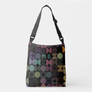 Bolsa Ajustável Azul Teal Verde Marrom Preto Padrão Retro Personal