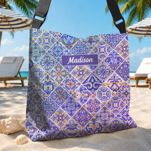 Bolsa Ajustável Azulejos azuis roxos sicilianos mediterrâneos mexi