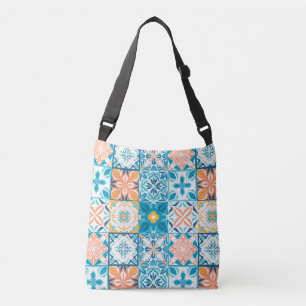 Bolsa Ajustável azulejos ornamentados em azul e laranja