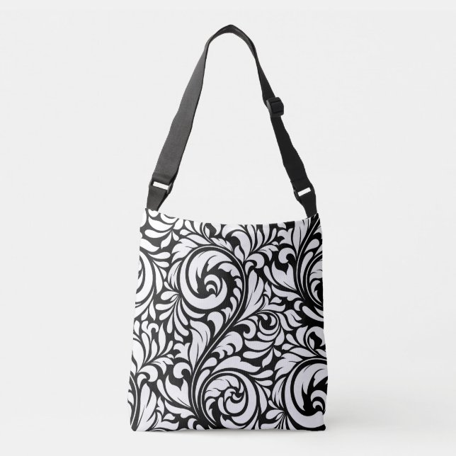 Bolsa Ajustável Bag Floral Crossbody preto-e-branco (Frente)