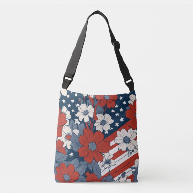 Bolsa Ajustável Bandeira Americana de Pastel Mudada e Flores (Frente)