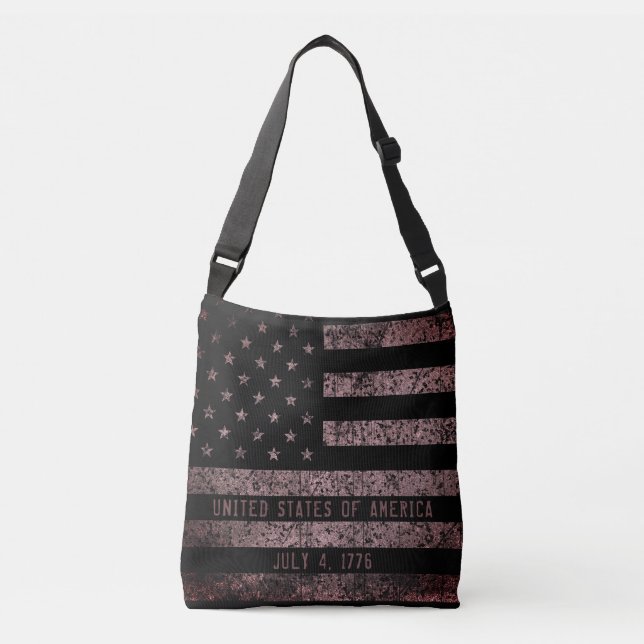 Bolsa Ajustável Bandeira Americana do Grunge Negro e Rosa (Frente)