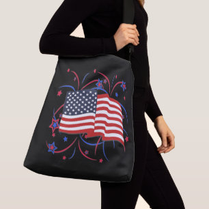 Bolsa Ajustável Bandeira Americana e Fogos de artifício em Preto