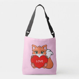 Bolsa Ajustável Bebê Raposa Fofa com Coração no Rosa