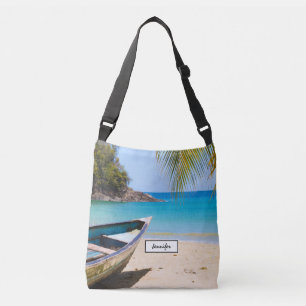 Bolsa Ajustável Bela praia tropical com um barco