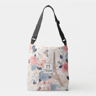 Bolsa Ajustável Belos Flores e Monograma de Torre Eiffel em Paris