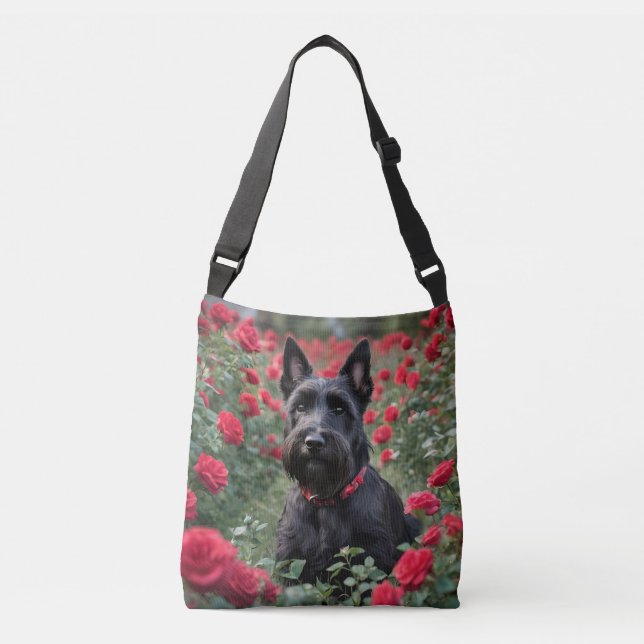 Bolsa Ajustável Black Scottish Terrier Nas Rosas vermelhas, (Frente)