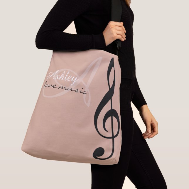 Bolsa Ajustável Black Treble Clef Music Dusty Rosa Tob Bag (Close Up)