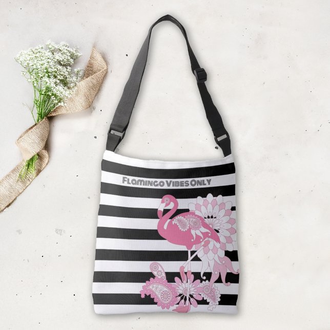 Bolsa Ajustável Black & White Stripes Flamingo apenas (Criador carregado)