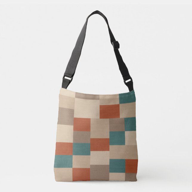 Bolsa Ajustável Bloco Geométrico Moderno de Abstrato em Teal e Bei (Frente)