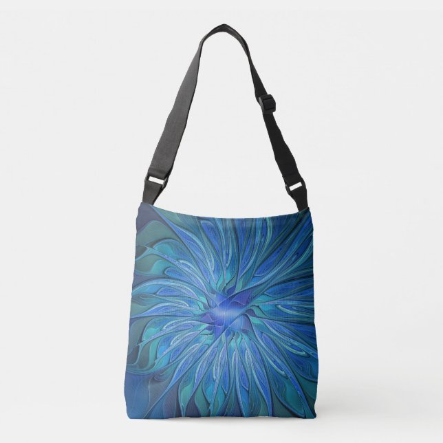 Bolsa Ajustável Blue Flower Fantasy Pattern, Abstract Fractal Art (Frente)