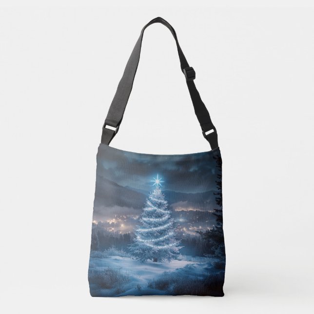 Bolsa Ajustável Blue Glowing Winter Night Christmas Tree (Frente)
