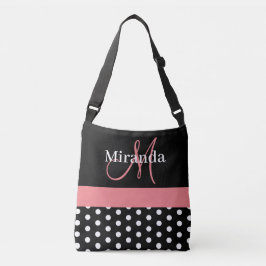 Bolsa Ajustável Bolinhas B de Script de Monograma Branco Preto