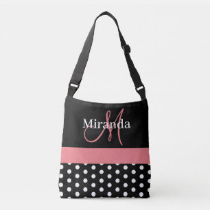 Bolsa Ajustável Bolinhas B de Script de Monograma Branco Preto