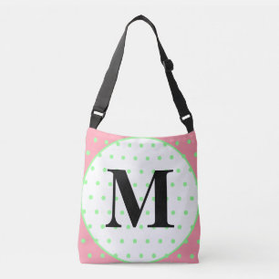 Bolsa Ajustável Bolinhas verdes com tonalidade rosa monograma