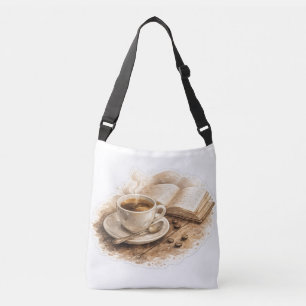 Bolsa Ajustável "Bolsa transversal de café e livros aconchegantes 