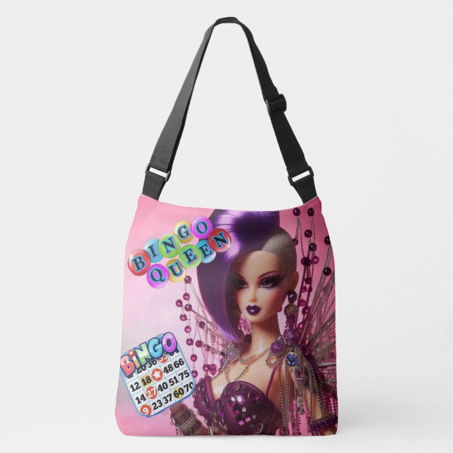 Bolsa Ajustável boneca Rainha do Bingo com bambo roxo Mohawk (Frente)