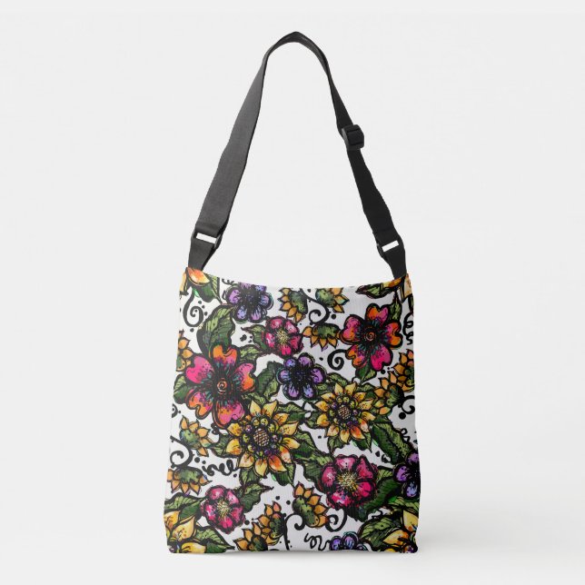 Bolsa Ajustável Bonitas Flores Boho Estilo Algodão Aestético (Frente)