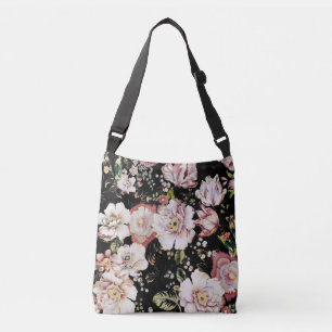 Bolsa Ajustável bonito e elegante floral preto-rosa-chic