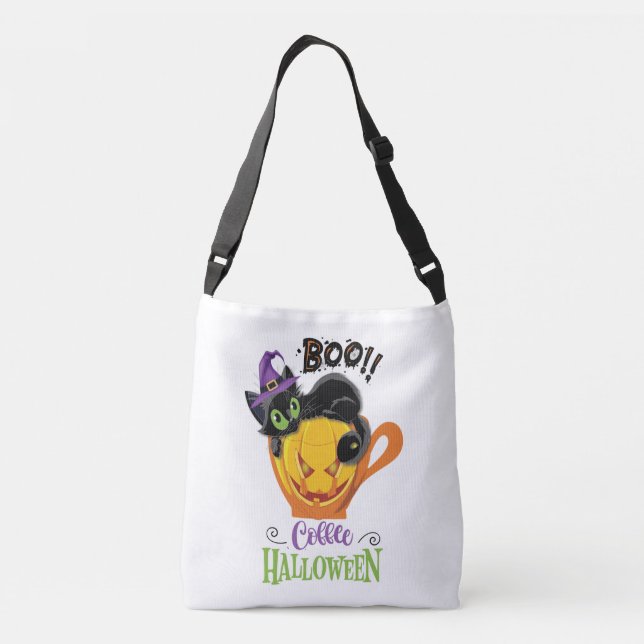 Bolsa Ajustável Boo Black Cat, Assustador Pumpkin Café Halloween (Verso)