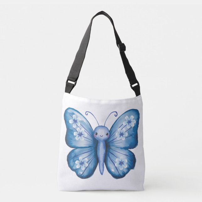 Bolsa Ajustável Borboleta azul pintada com aquarela (Frente)