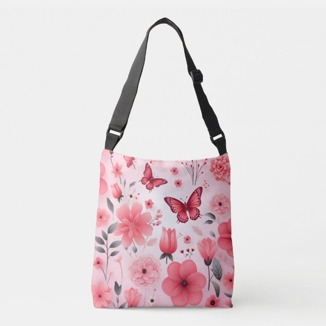 Bolsa Ajustável Borboleta e Floral Rosa (Frente)
