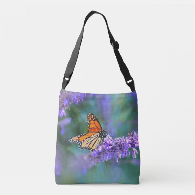 Bolsa Ajustável Borboleta Monarca na Flor Lilás Roxo (Verso)