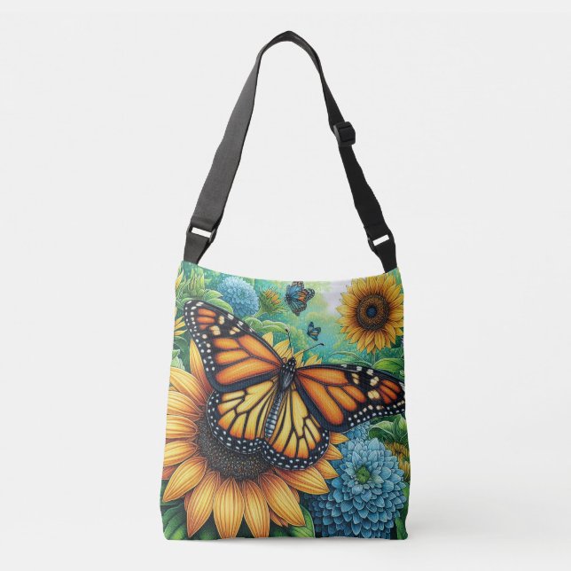 Bolsa Ajustável Borboleta Monarch descansando em Sunflower (Frente)