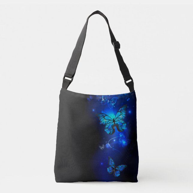 Bolsa Ajustável Borboleta Morpho no Fundo Escuro (Frente)